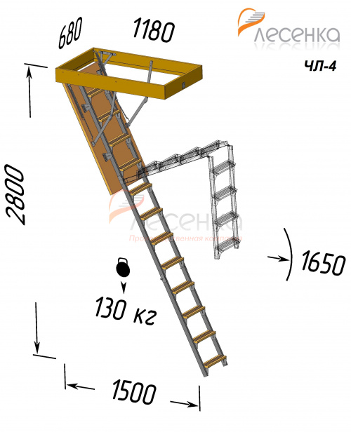 Комбинированная чердачная лестница ЧЛ-04 700х1200 - фото 3