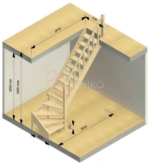 Деревянная межэтажная лестница ЛЕС-07 - фото 5
