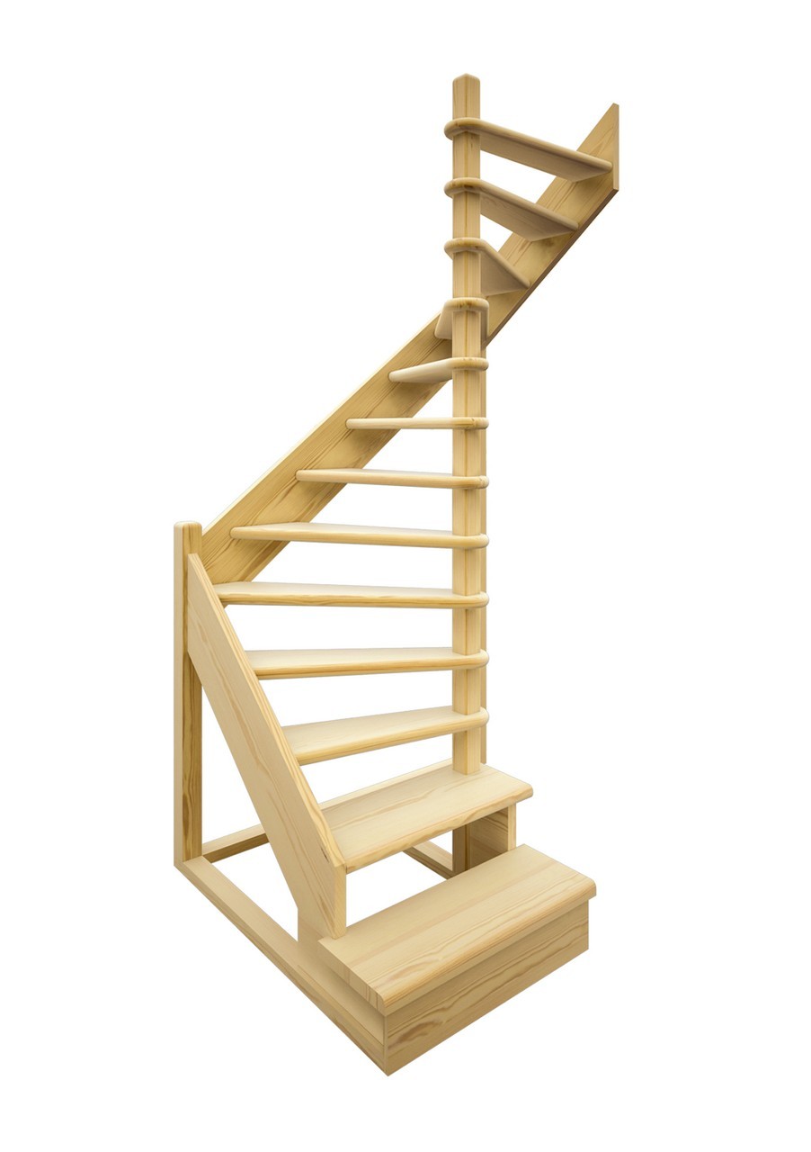 Деревянная лестница «Дуэт» на второй этаж со ступенями из бука
